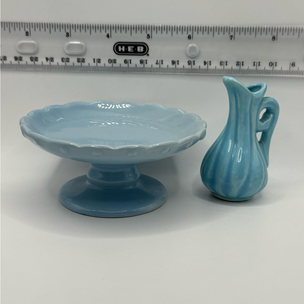 Light Blue Ceramic Pedestal and Pitcher Set